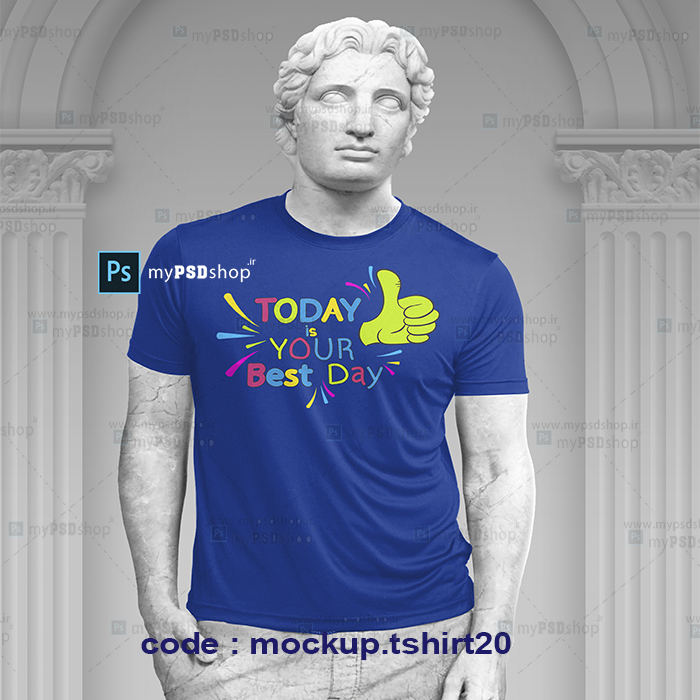 دانلود موکاپ تیشرت آبی تن مانکن mockup.tshirt20